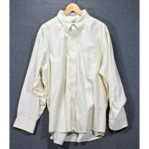 Eagle Shirtmakers Mens Cream Pinpoint Cotton Dress Shirt 18.5 34/35 Non-Iron